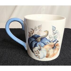 Primo Design Fall Pumpkin Coffee Mug 4" Tall 4" Diameter Blue White Brown 16 oz.